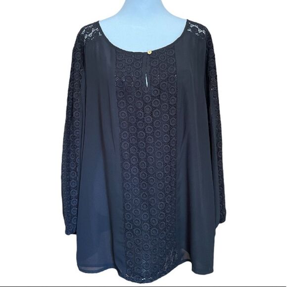 Sheer Charter Club blouse with crochet accents - Picture 1 of 5
